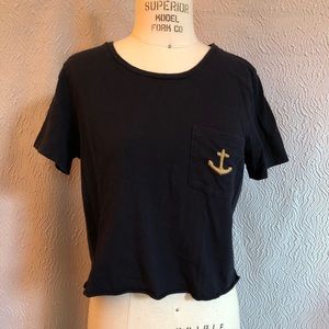 J Crew pre owned navy cropped anchor tee